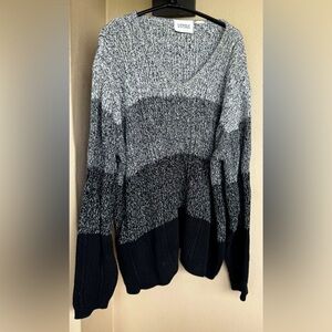 LIZGOLF Liz Claiborne Womens Sweater Gray/Black V-Neck Ribbed Cable Knit Sz XL*